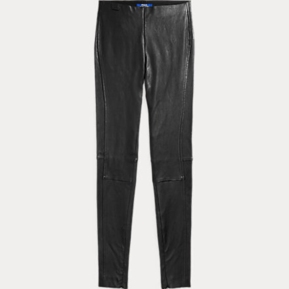 Polo Ralph Lauren Stretch Lamb Leather Black Skinny Pull On Pants NWT - Picture 5 of 9